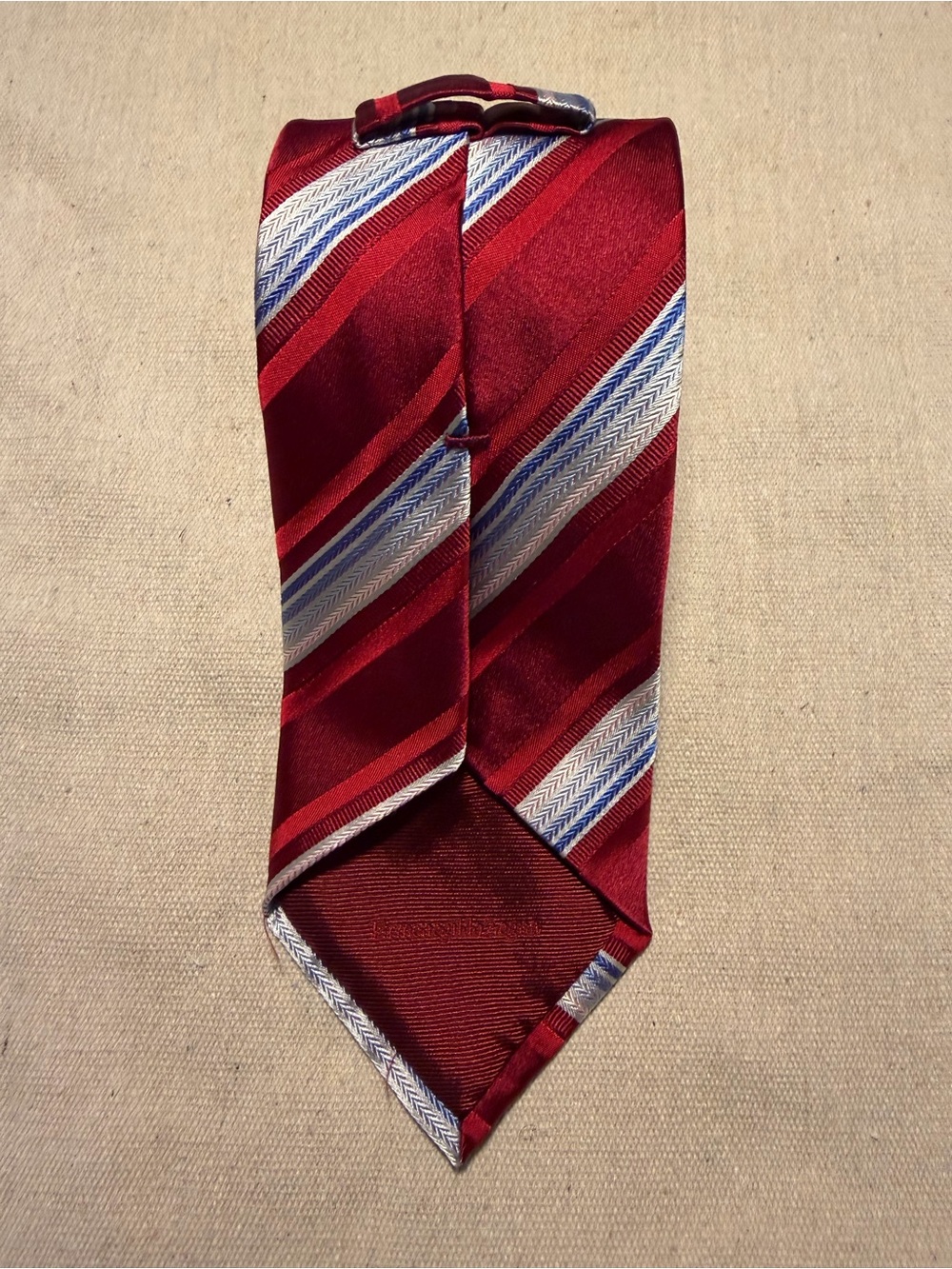 Ermenegildo Zegna Blue White Red Striped Thick Silk & Cotton Tie 3 1/2 x 60
